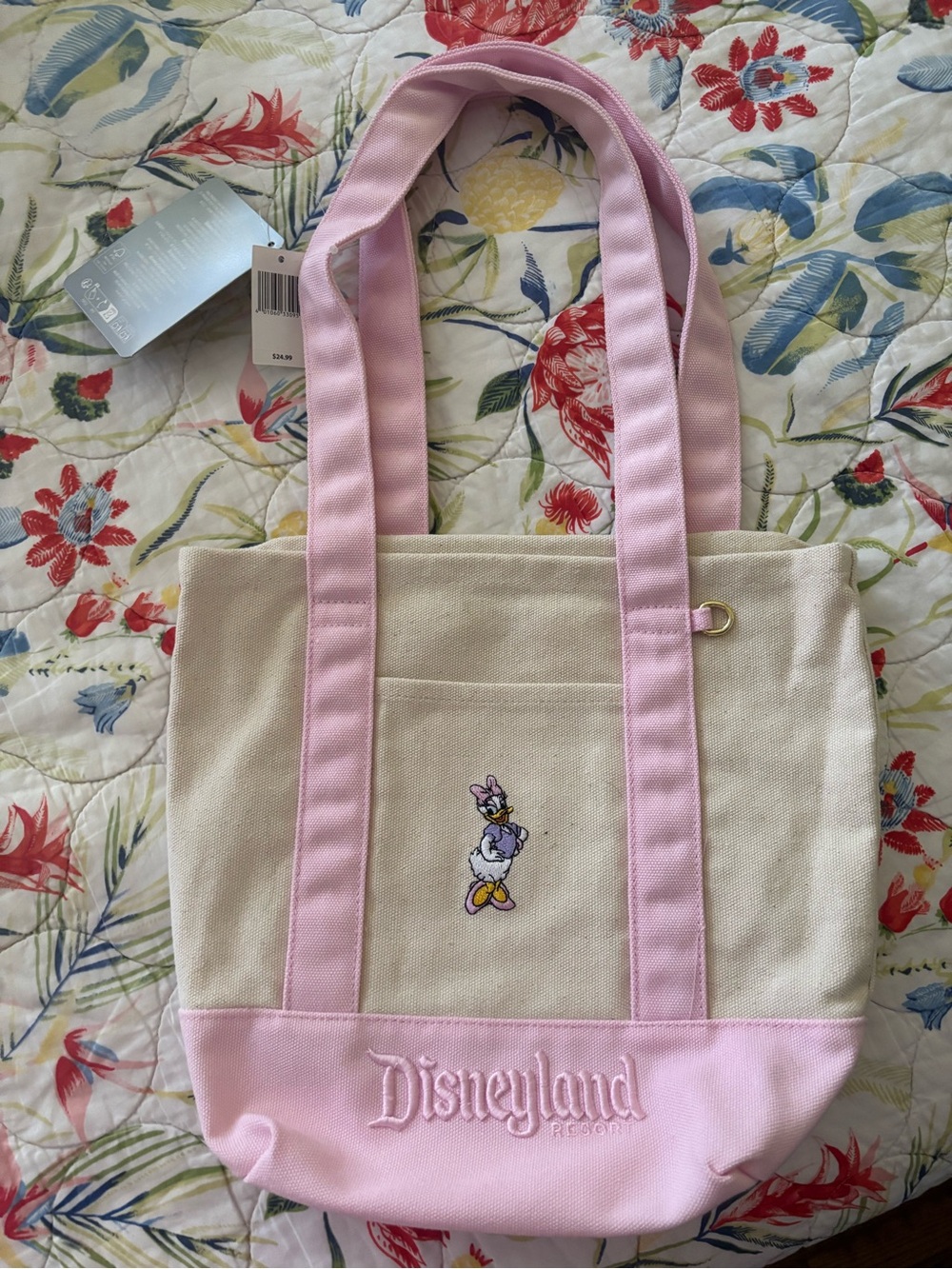 Disneyland Daisy Duck Pink & Cream Canvas Tote